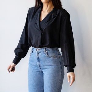 70s vintage silky oversized floral blouse L